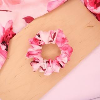 Gumka do włosów - scrunchie S różowe kwiaty